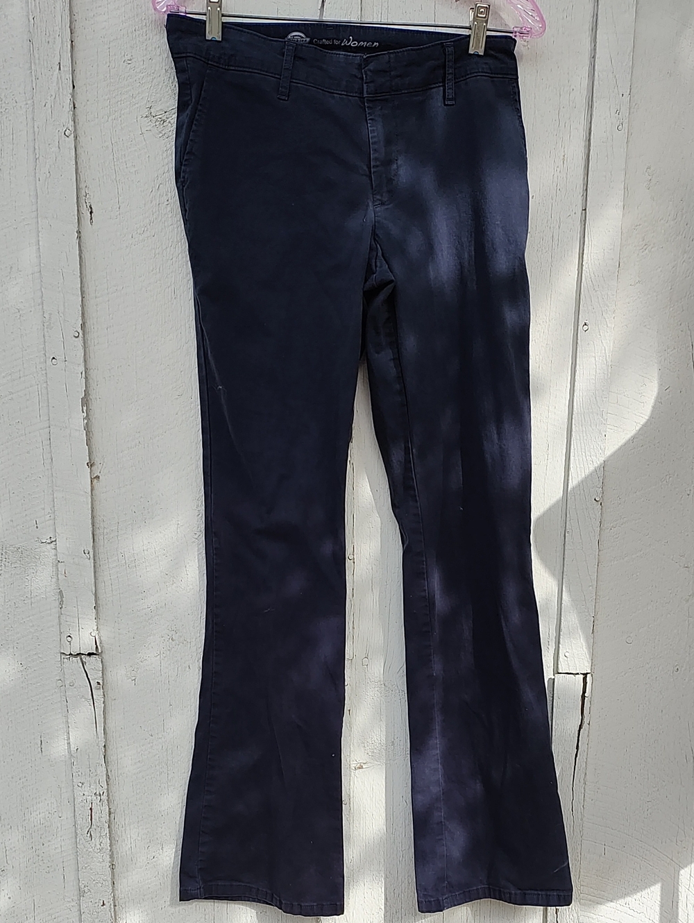 Dickies For Women Navy Flare Wide Leg Trousers Slim Fit, Size 6L